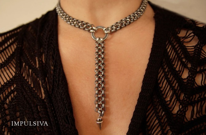 Silver Drop Spike Chain Choker Necklace Etsy